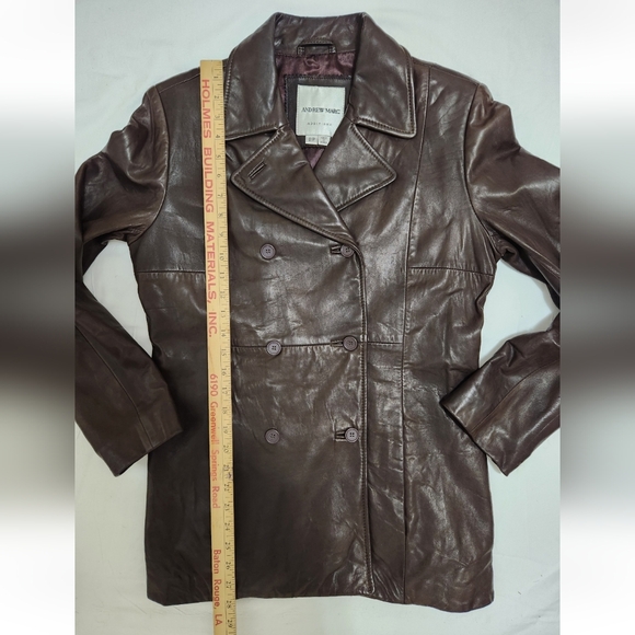 VINTAGE Chocolate Brown Andrew Marc Additions Leather Coat/ Jacket Size Small - Picture 4 of 7
